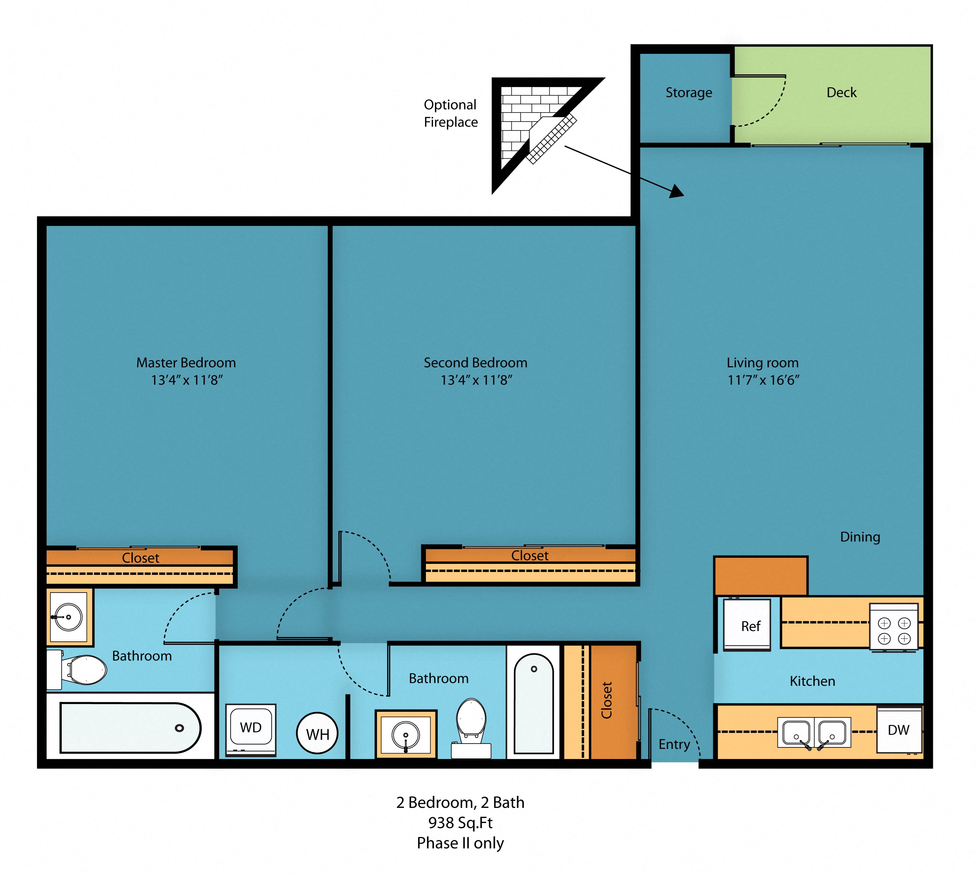 2 Bed 2 Bath Floor Plan 6