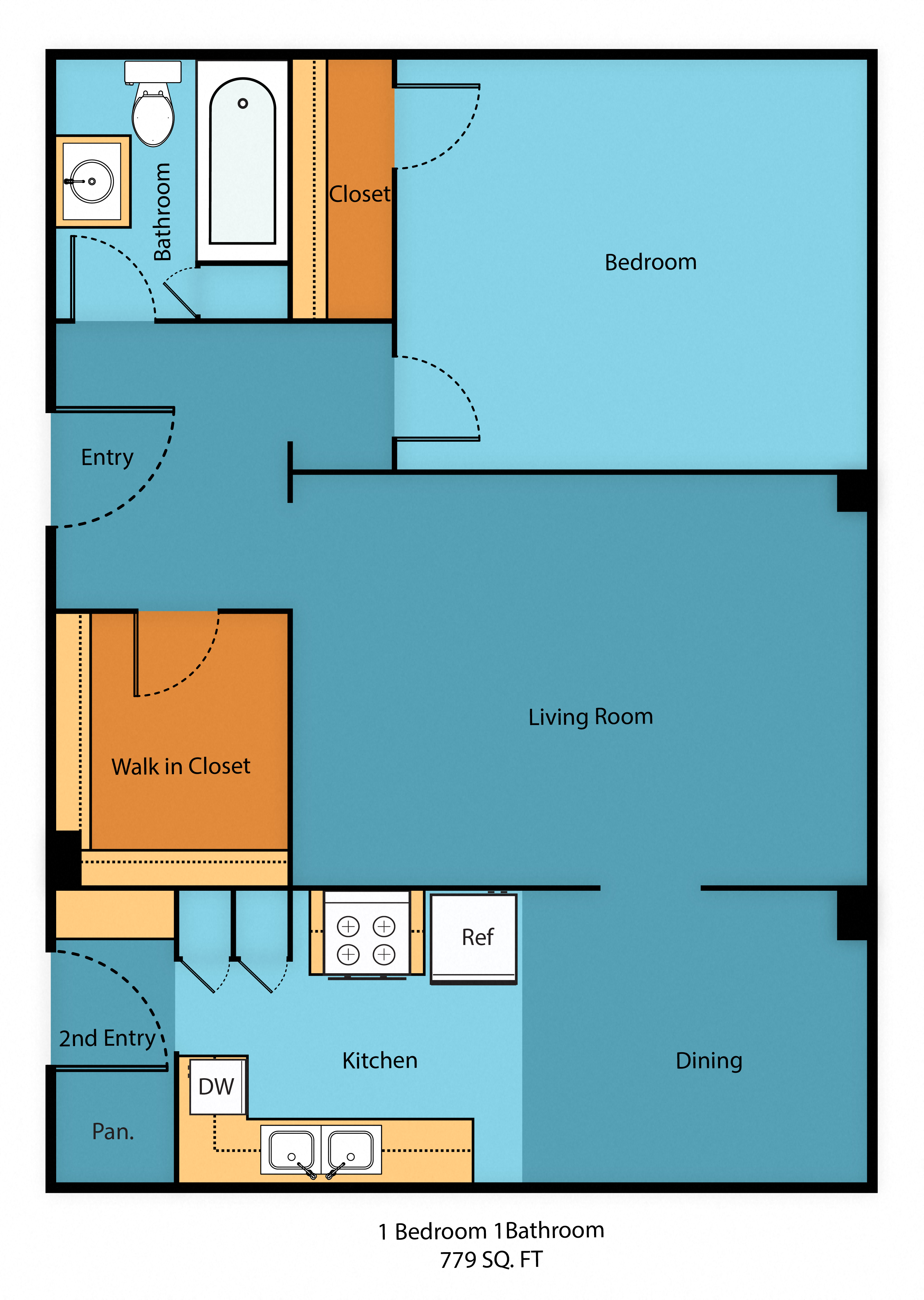 1 Bed 1 Bath  Floor Plan at Charbern Apartment Homes, Washington, 98122