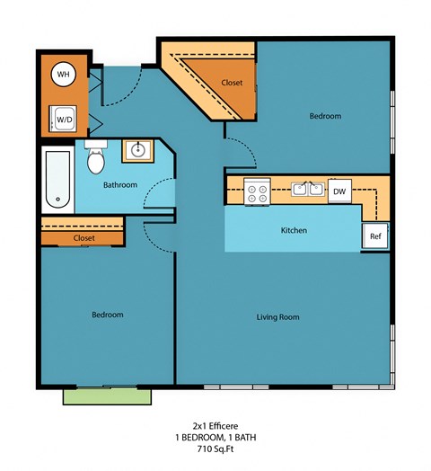 2x1a Floor Plan at Guinevere Apartment Homes, Seattle, WA