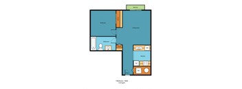 1x1a Floor Plan at King Arthurs Court, Seattle, WA