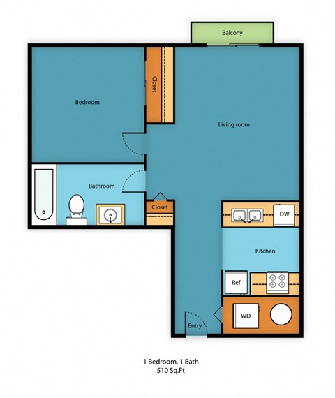 1x1a Floor Plan at King Arthurs Court, Seattle, WA