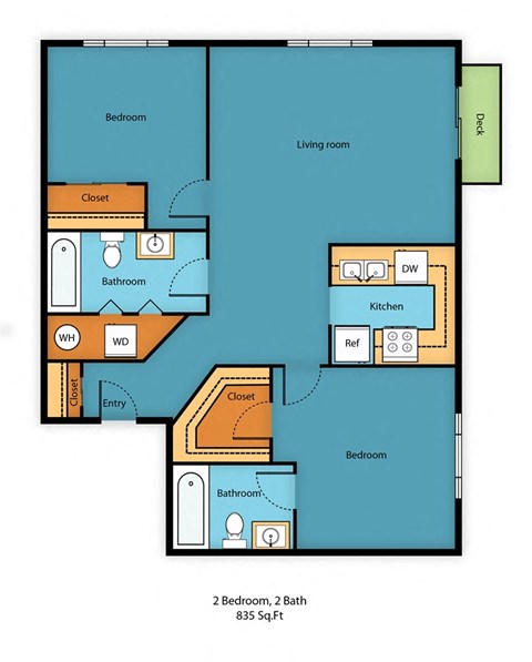 2x2a Floor Plan at King Arthurs Court, Seattle, WA, 98125