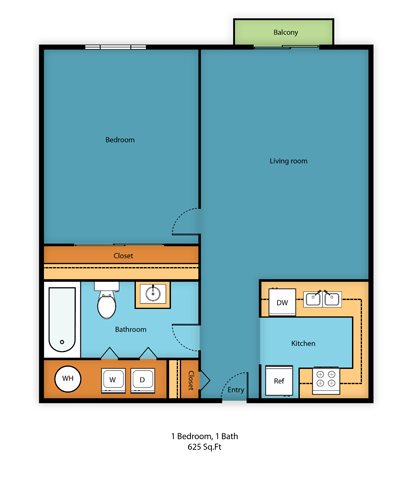 One Bed One Bath B Floor Plan 2