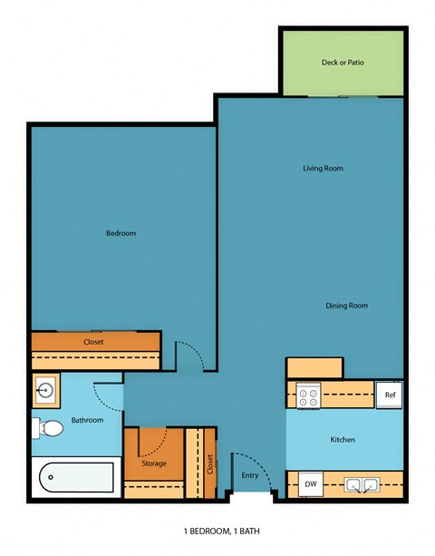 1 Bed 1 Bath Floor Plan at Pacific Park Apartment Homes, Washington, 98026