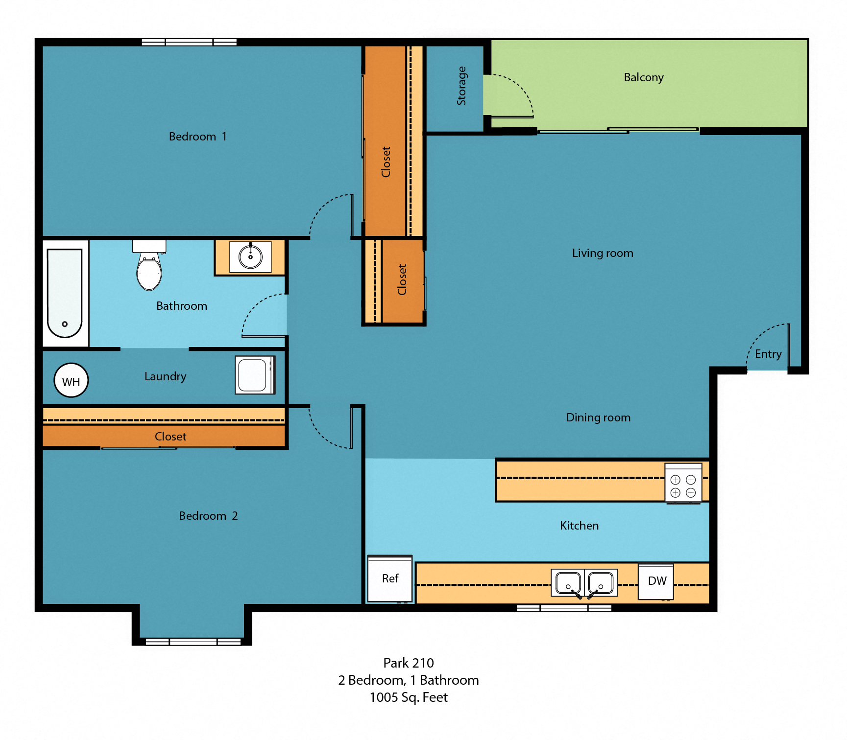 2x1 Floor Plan at Park 210 Apartment Homes, Edmonds, 98026