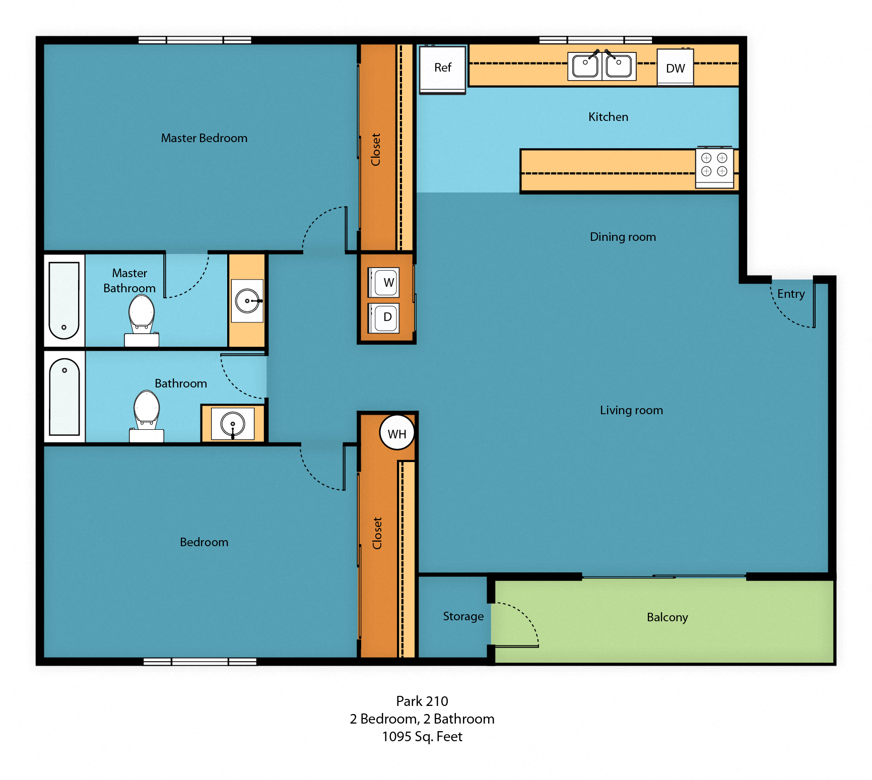 2x2 Floor Plan at Park 210 Apartment Homes, Edmonds, Washington