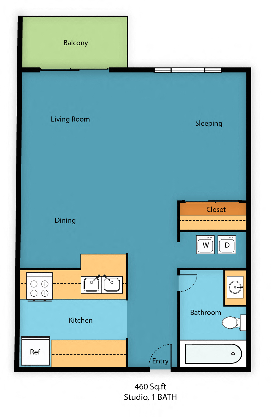 Studio Floor Plan at Park Edmonds Apartment Homes, Washington