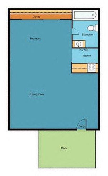 Studio Floor Plan at Pinewood Square Apartment Homes, Lynnwood
