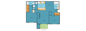 2 Bed 2 Bath Floor Plan at Serra Vista Apartment Homes, Lynnwood, WA, 98087