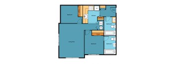 Two Bedroom Two Bath Floor Plan at Sir Gallahad Apartment Homes, Bellevue, WA