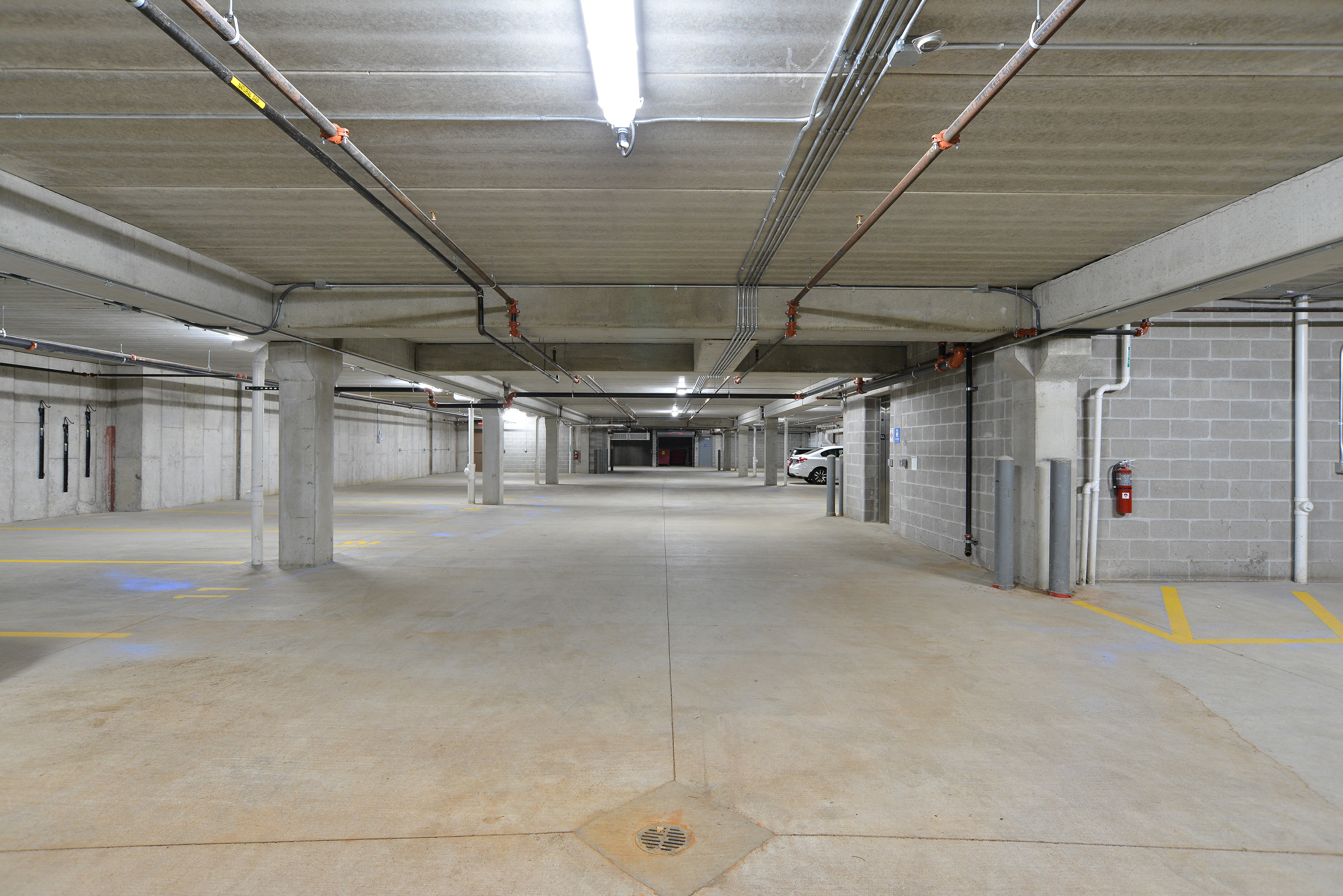 the inside of a parking garage