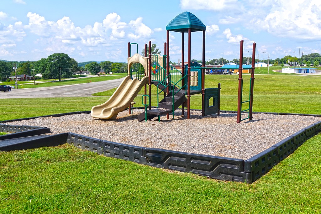 a playground at a park with a slide