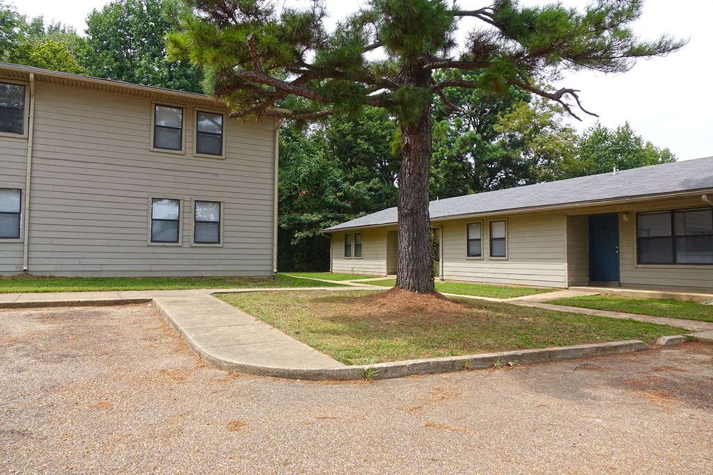 the exterior of a house with a tree in the yard