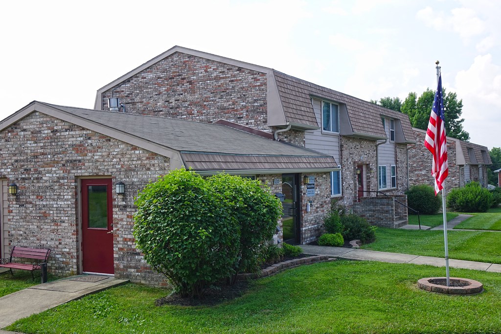 a house with an flag in front of it