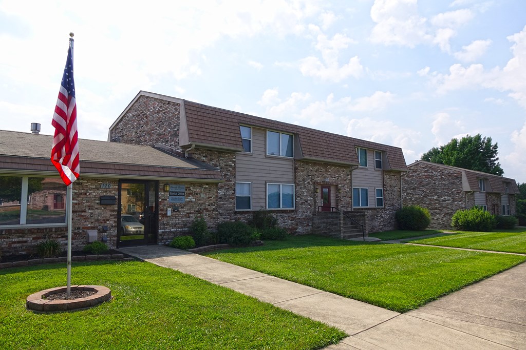 a house with an flag in front of it