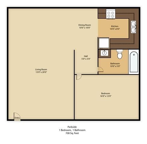1 BED 1 BATH Floor Plan 2