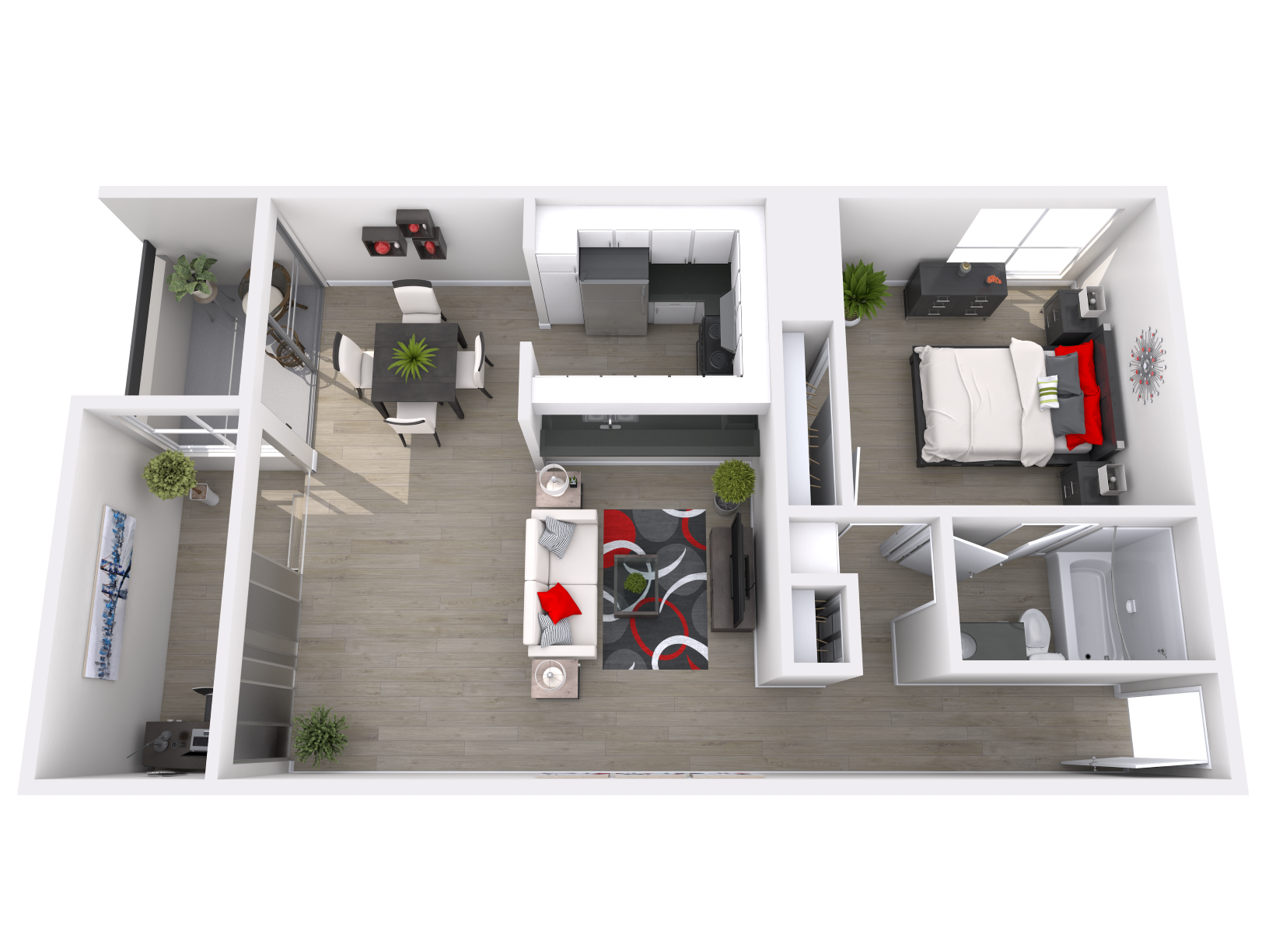 1 bedroom 1 bathroom 1x1S with Den Floor Plan at City Park View, Los Angeles, CA