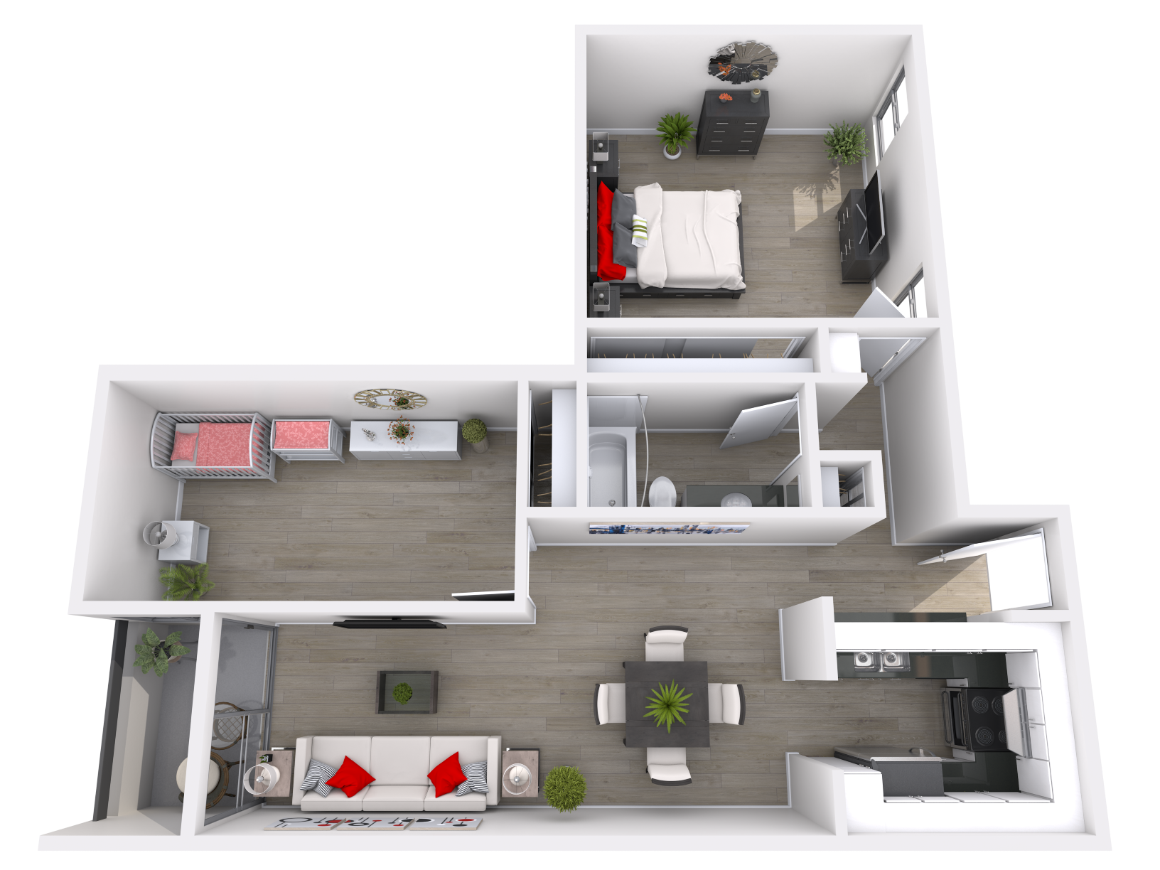 2 bedroom 1 bathroom 2x1 Floor Plan at City Park View, Los Angeles, 90057