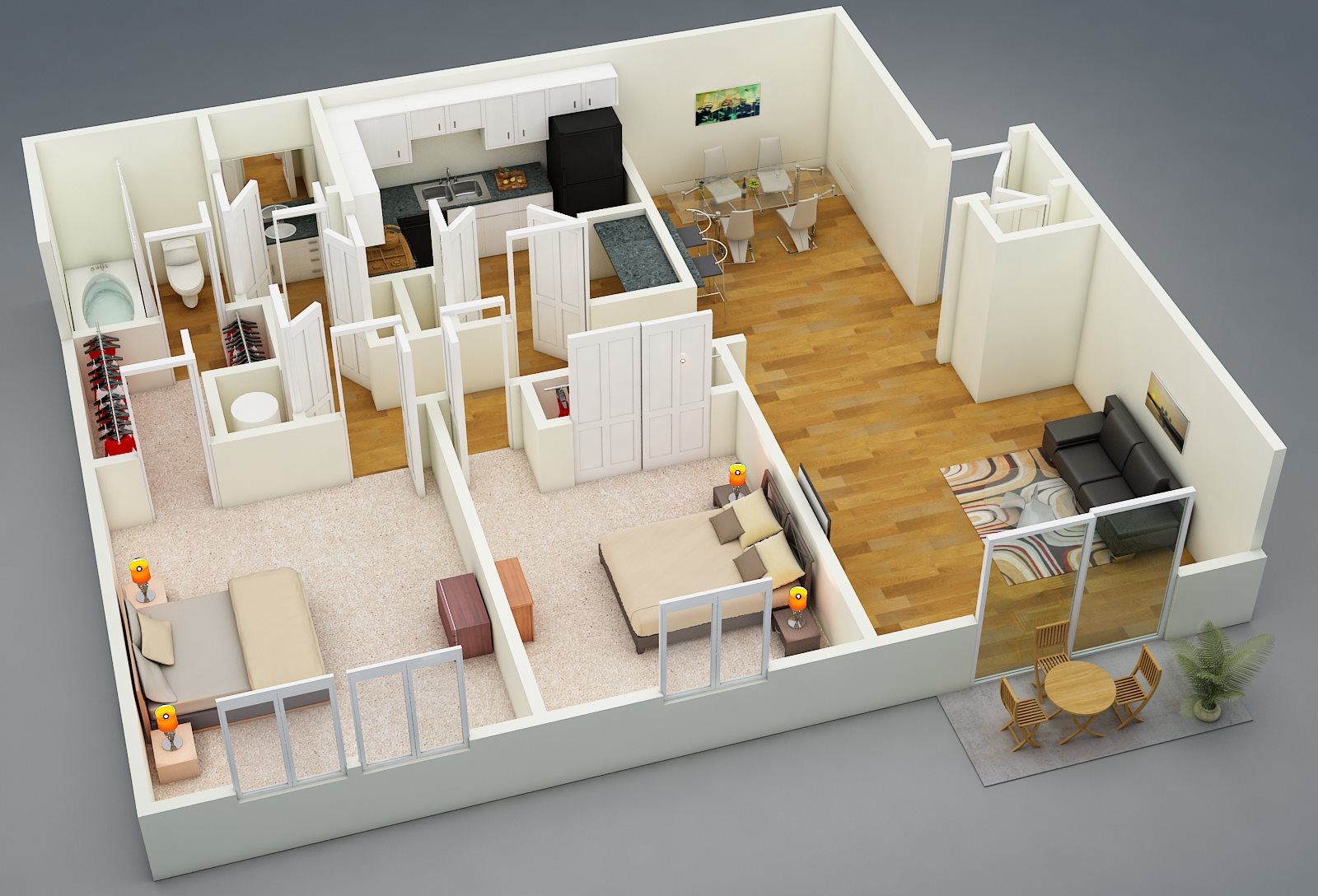 Two Bed | One Bath | D1 Floor Plan 2