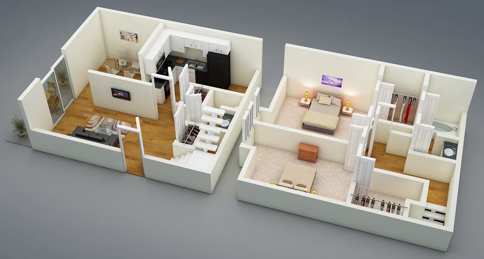 Two Bed | One + Half Bath | Townhome | D4 Floor Plan 5