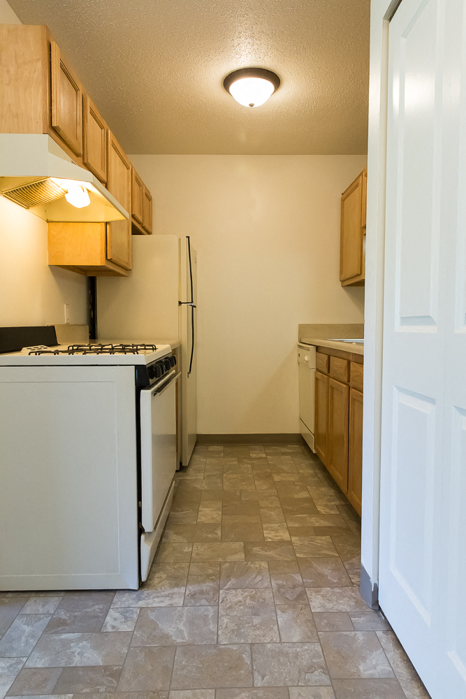 a kitchen with a stove and a refrigerator
