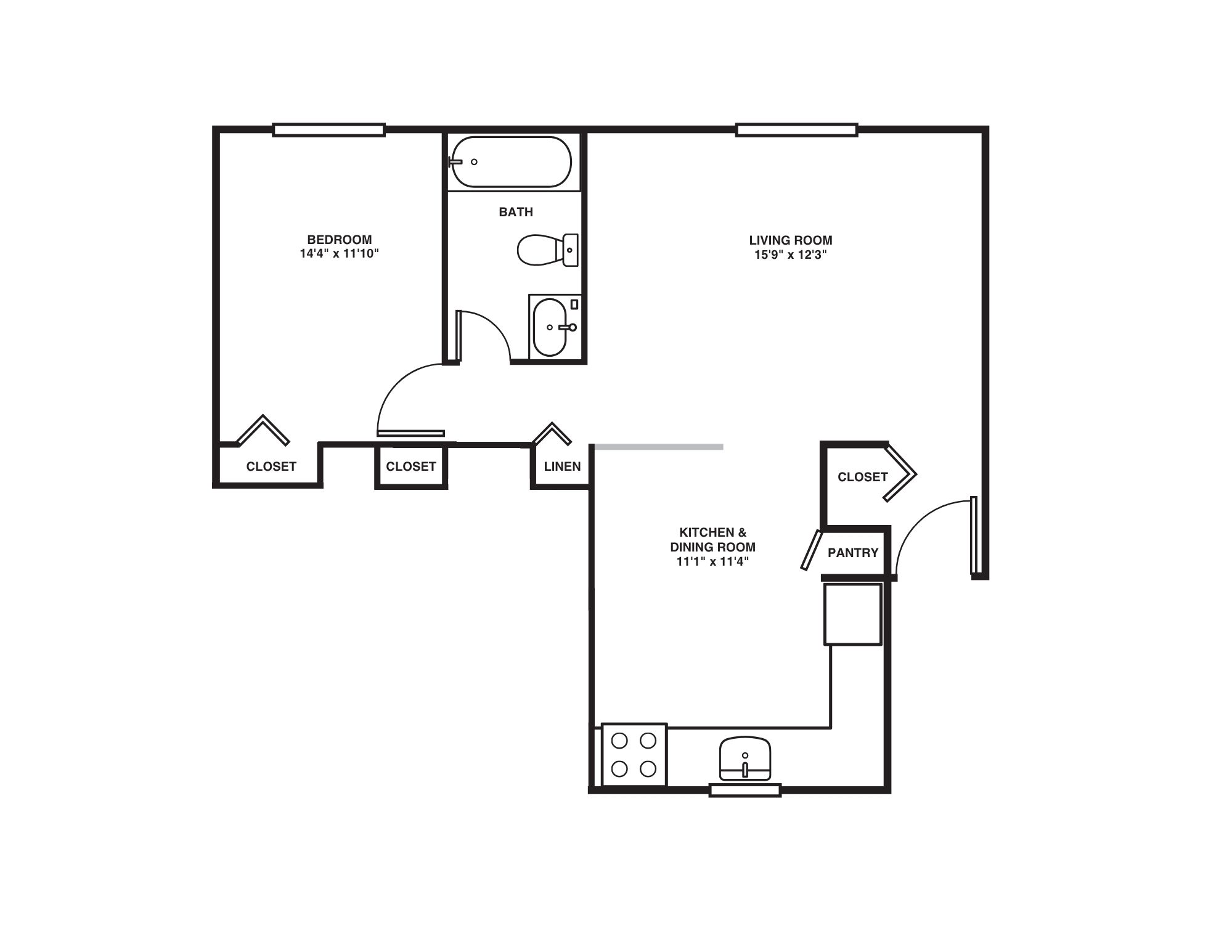 1 Bed, 1 Bath - 650 sq ft