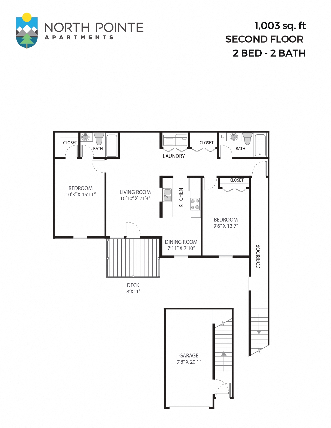2 Bed, 2 Bath - 1,003 sq ft