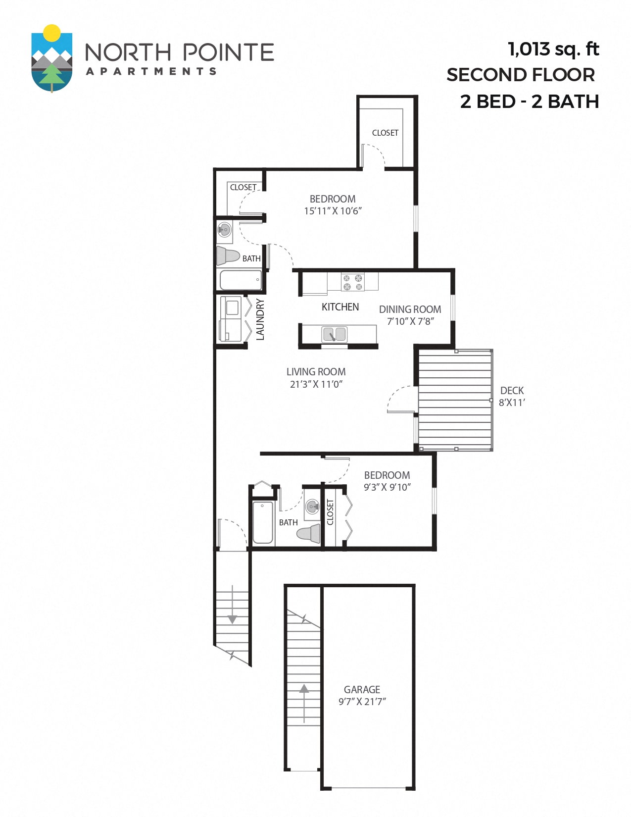 2 Bed, 2 Bath - 1,013 sq ft