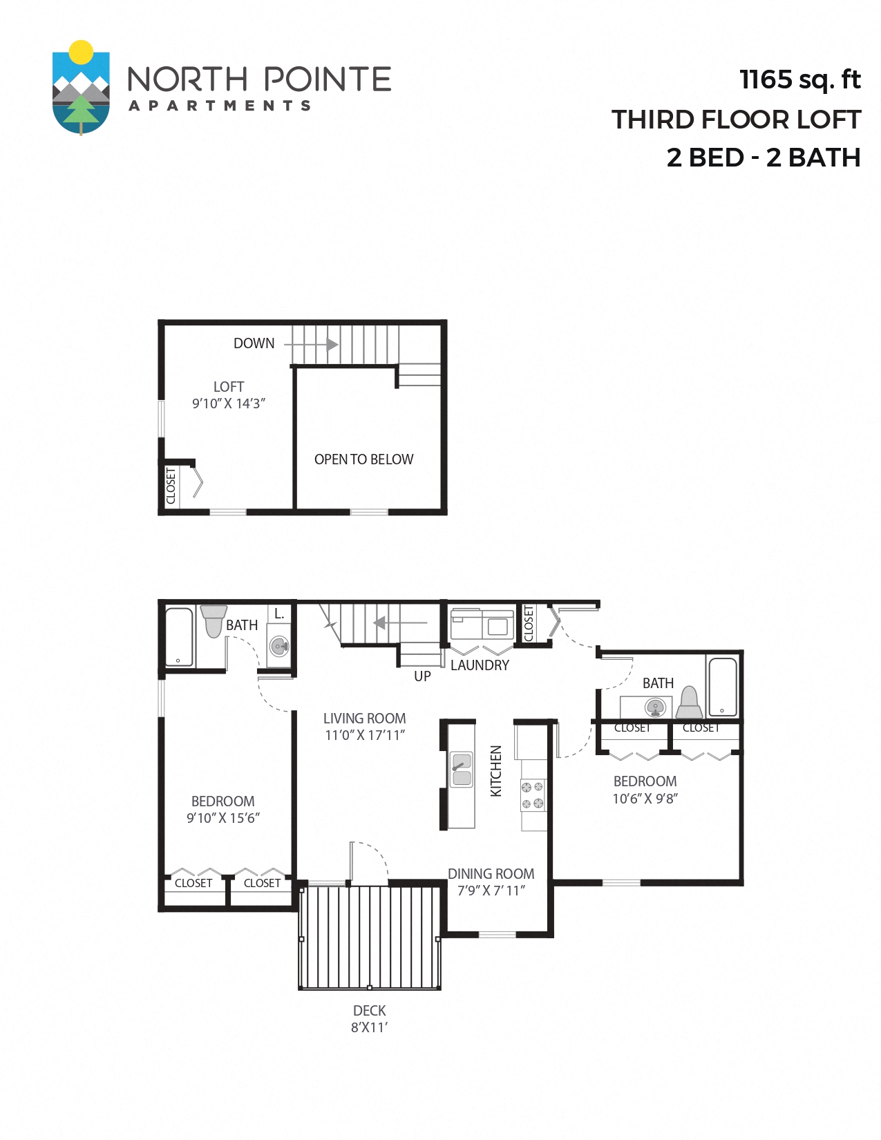 2 Bed, 2 Bath - 1,165 sq ft