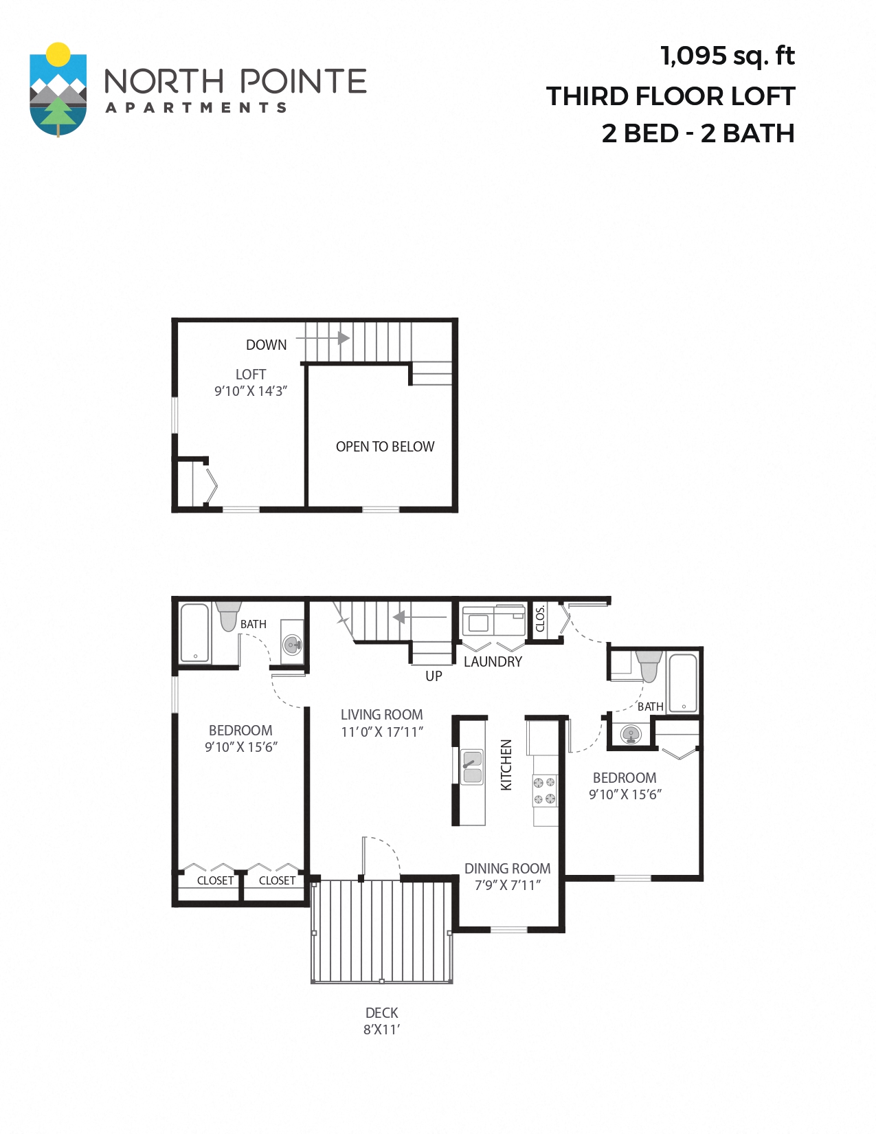 2 Bed, 2 Bath - 1,095 sq ft