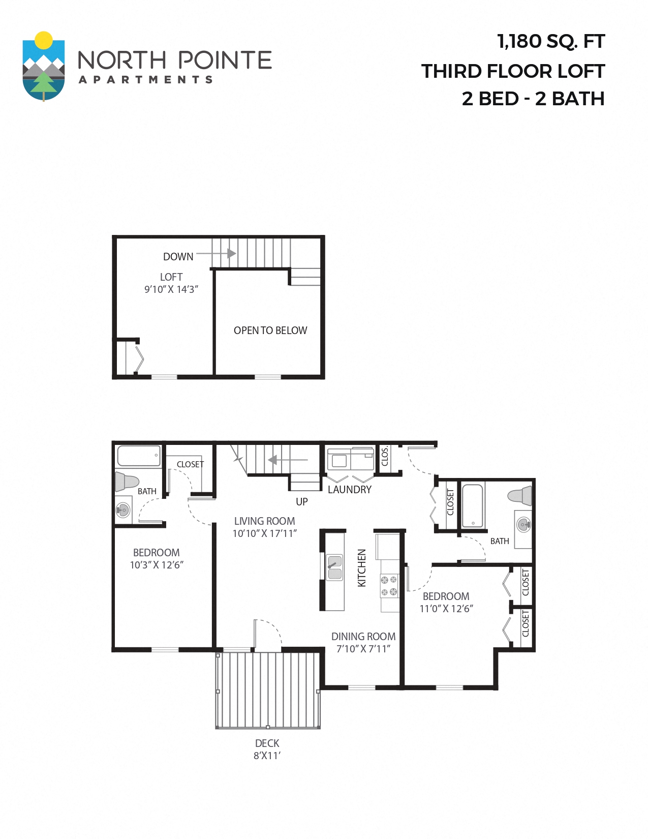 2 Bed, 2 Bath - 1,180 sq ft