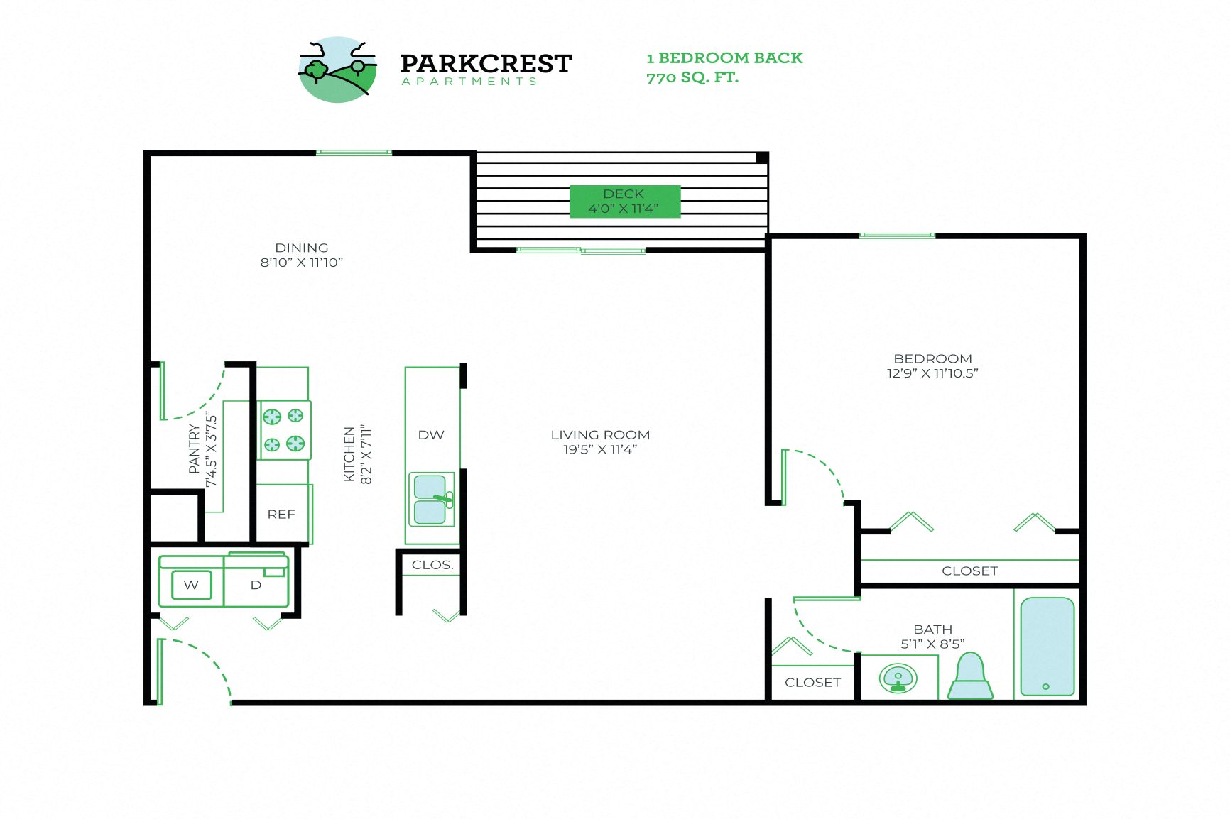 1 Bed, 1 Bath - 770 sq ft