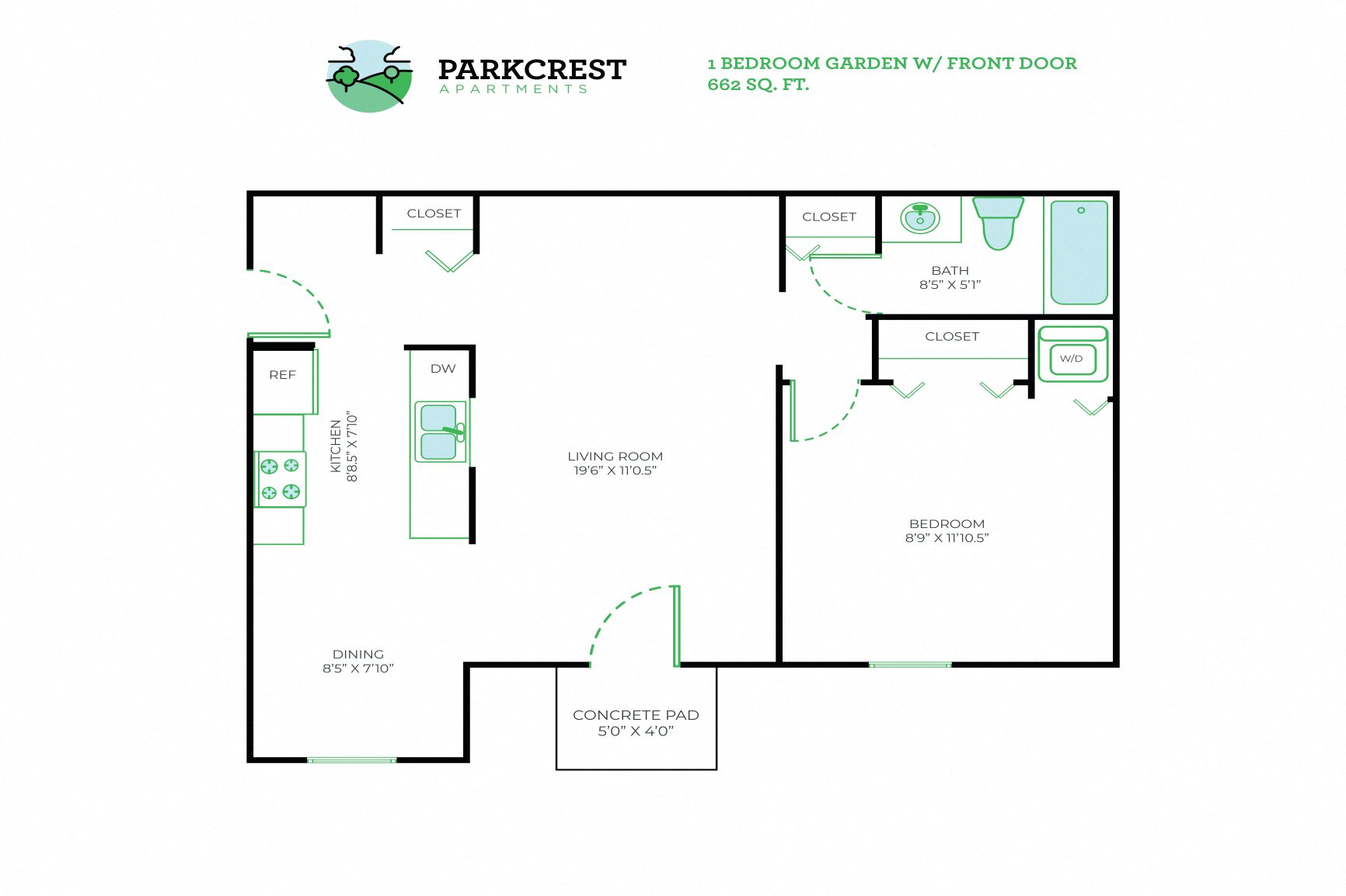 1 Bed, 1 Bath - 662 sq ft