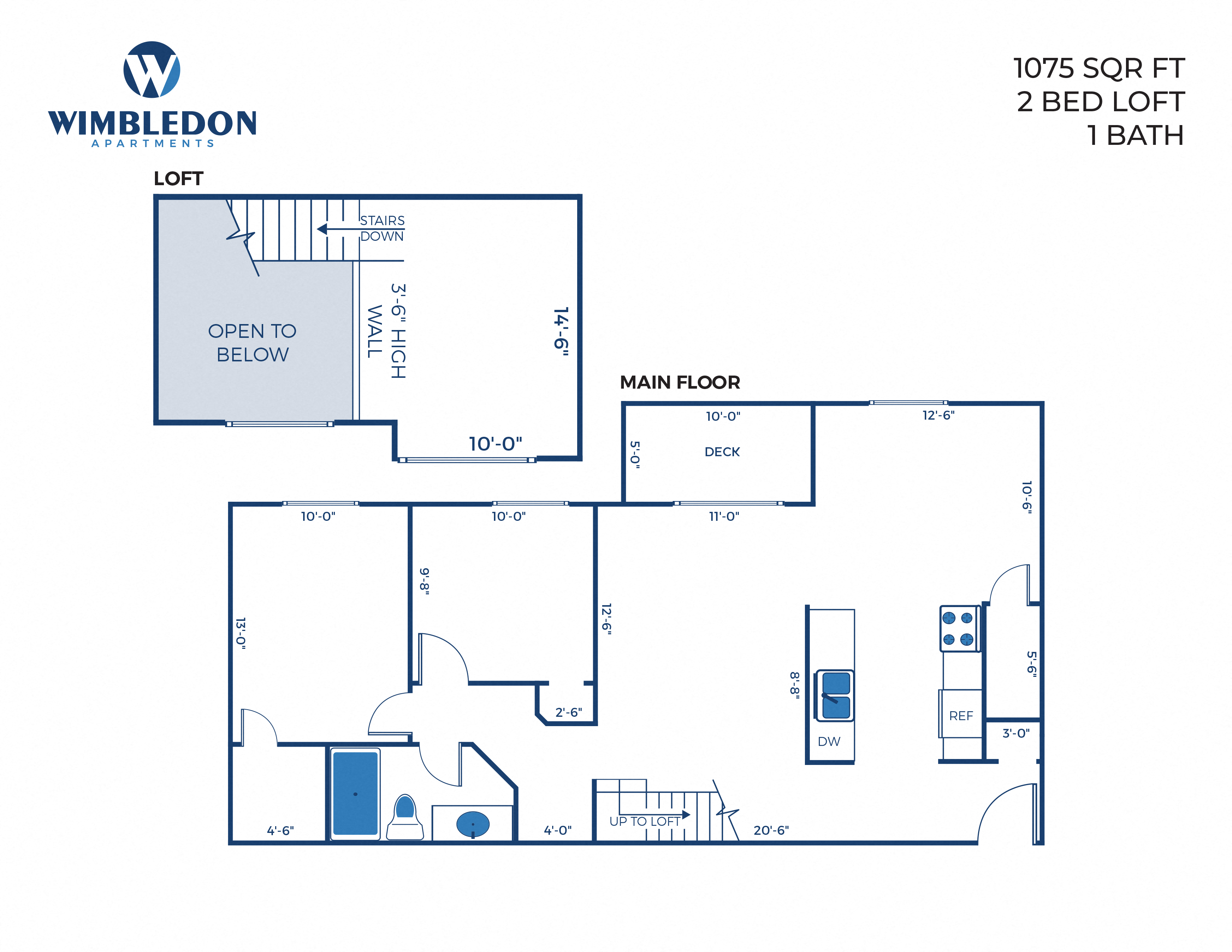 2 Bed, 1 Bath Loft - 1,076 sq ft