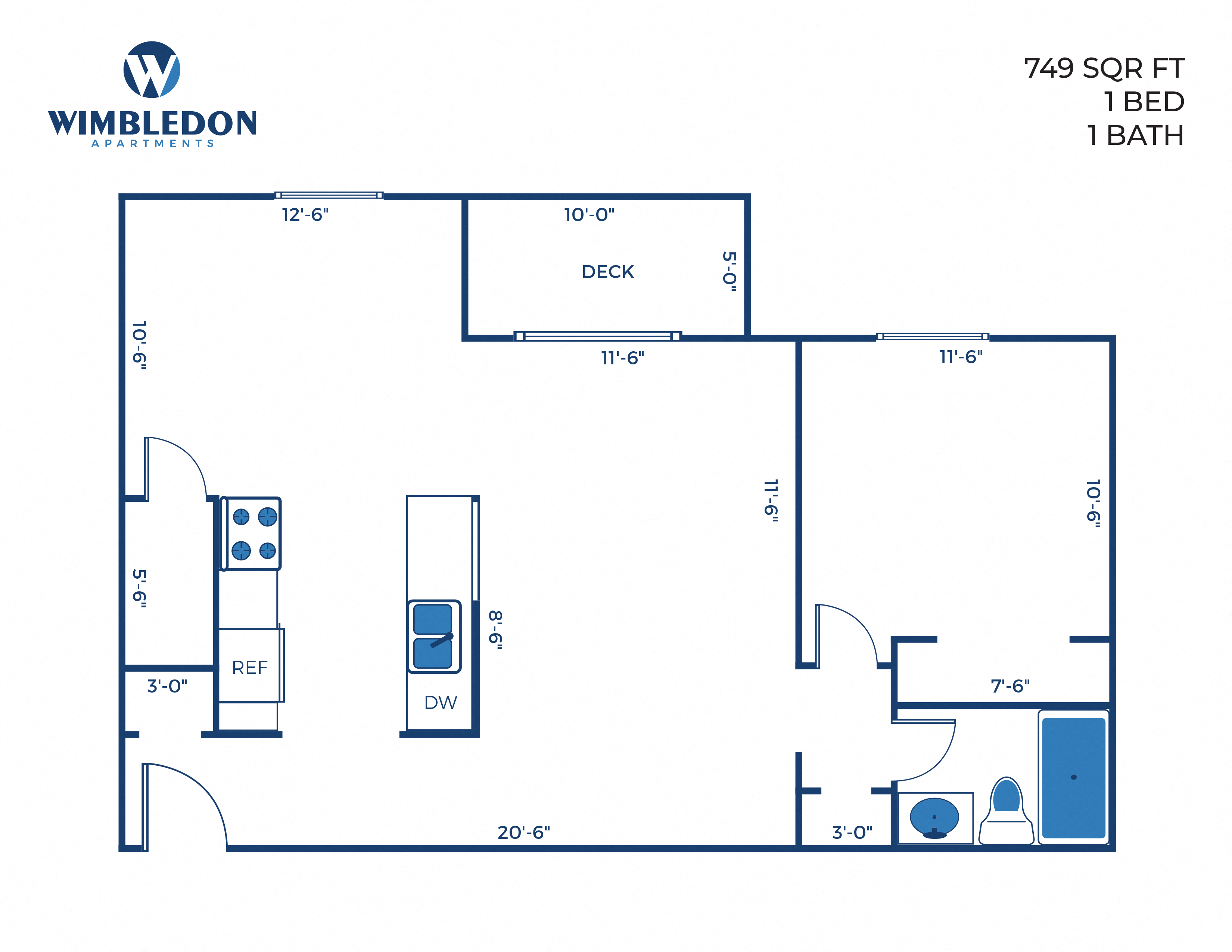 1 Bed, 1 Bath - 749 sq ft