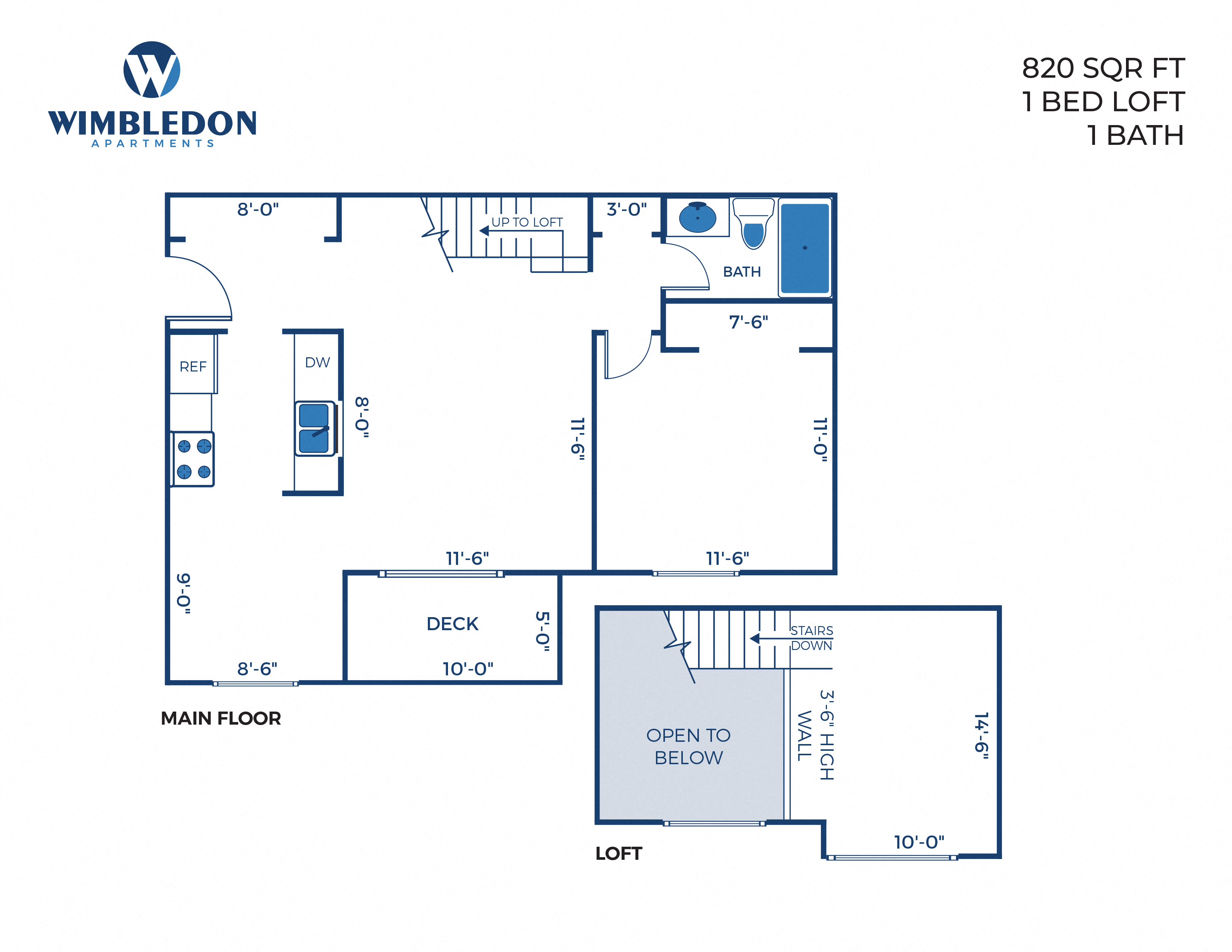 1 Bed, 1 Bath Loft - 828 sq ft