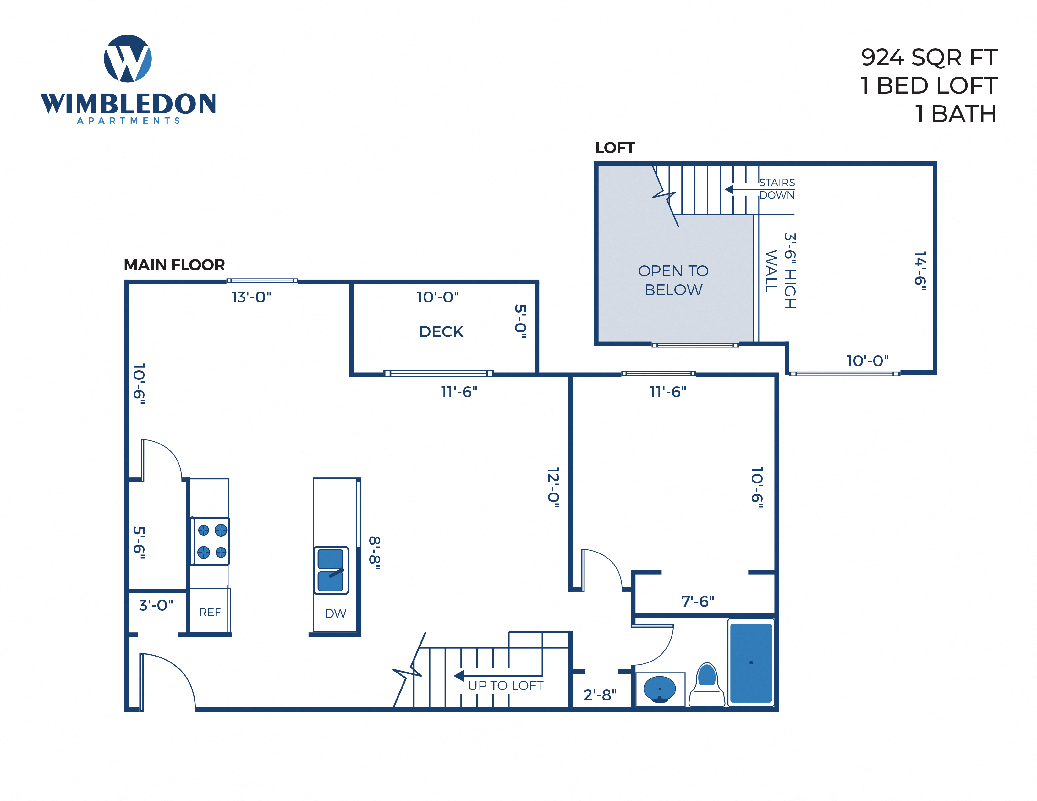 1 Bed, 1 Bath Loft - 924 sq ft