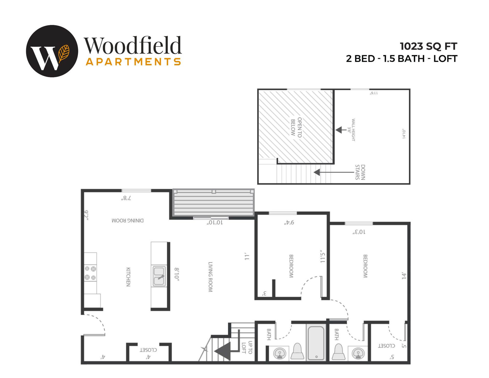 2 Bed, 1 Bath Loft - 1,023 sq ft