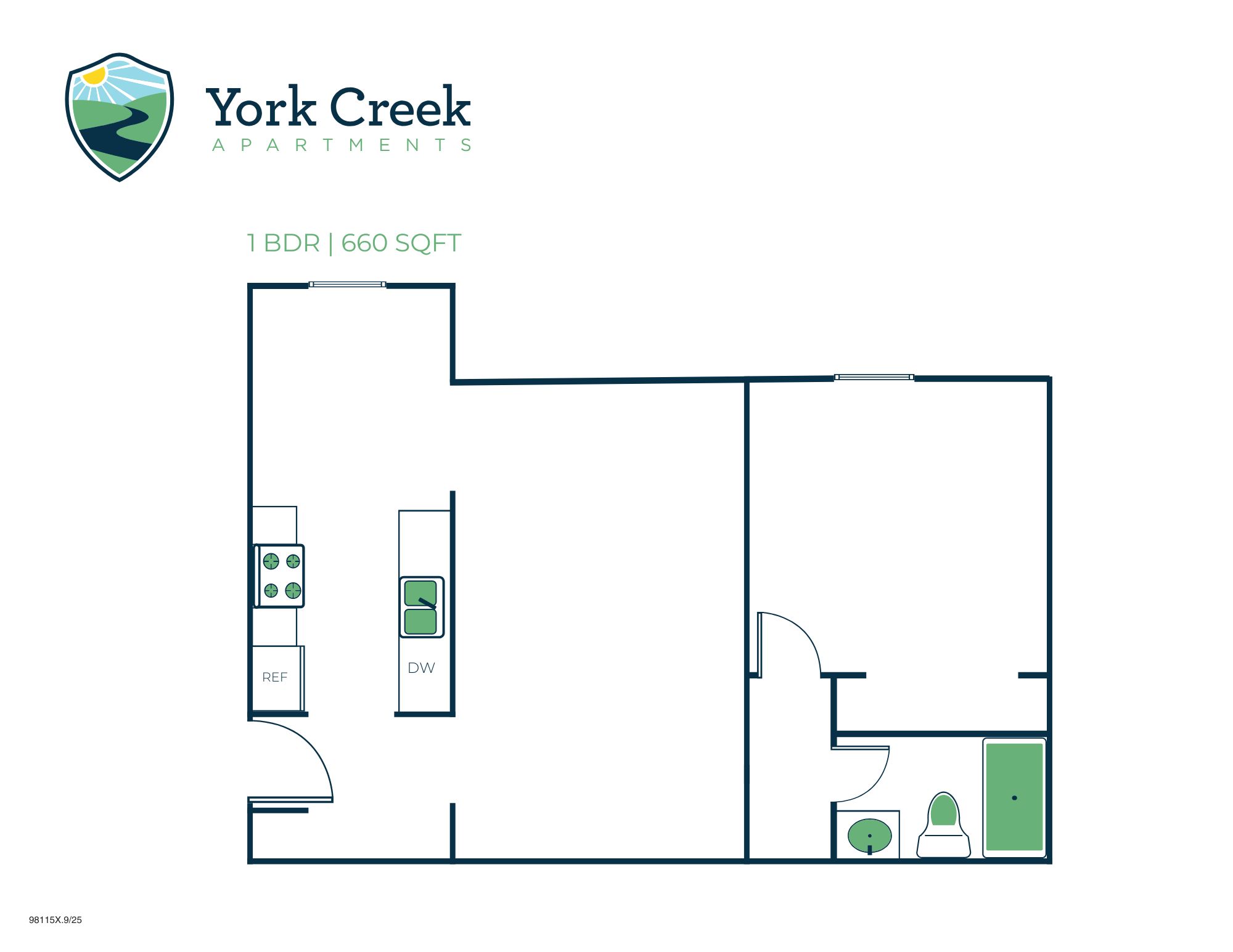 1 Bed, 1 Bath - 660 sq ft