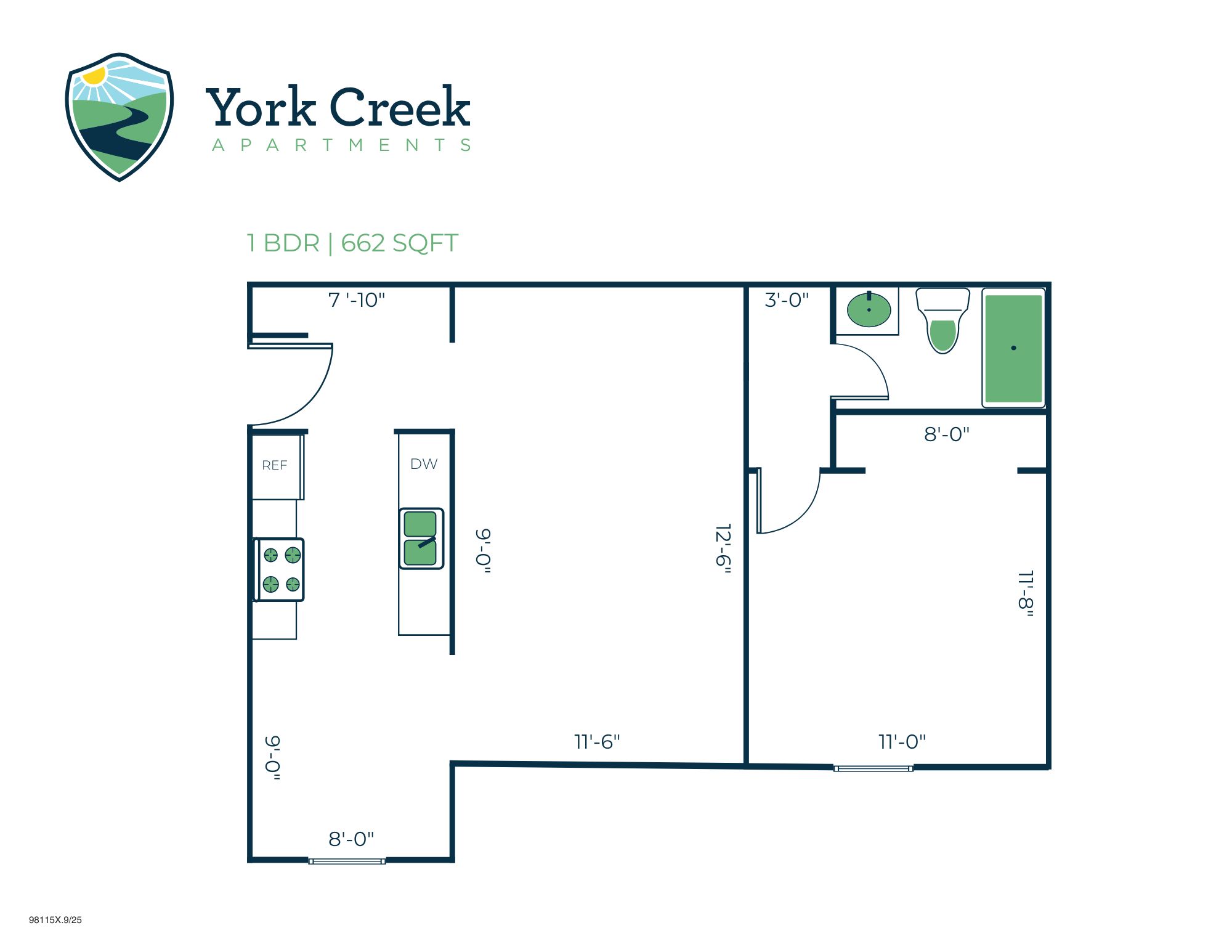 1 Bed, 1 Bath - 662 sq ft