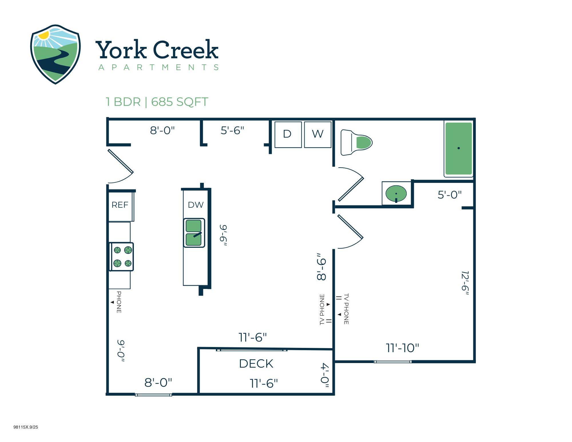 1 Bed, 1 Bath - 685 sq ft