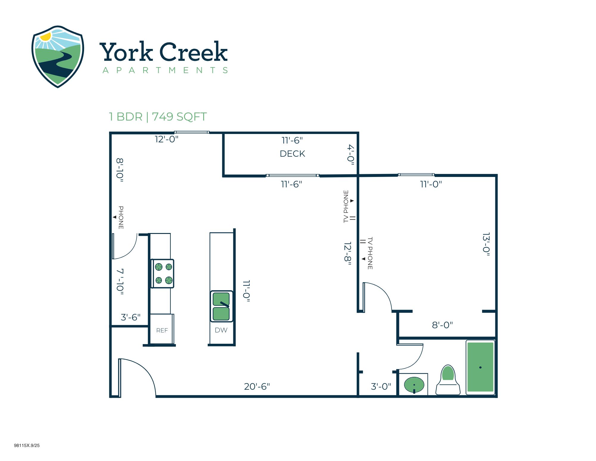 1 Bed, 1 Bath - 749 sq ft