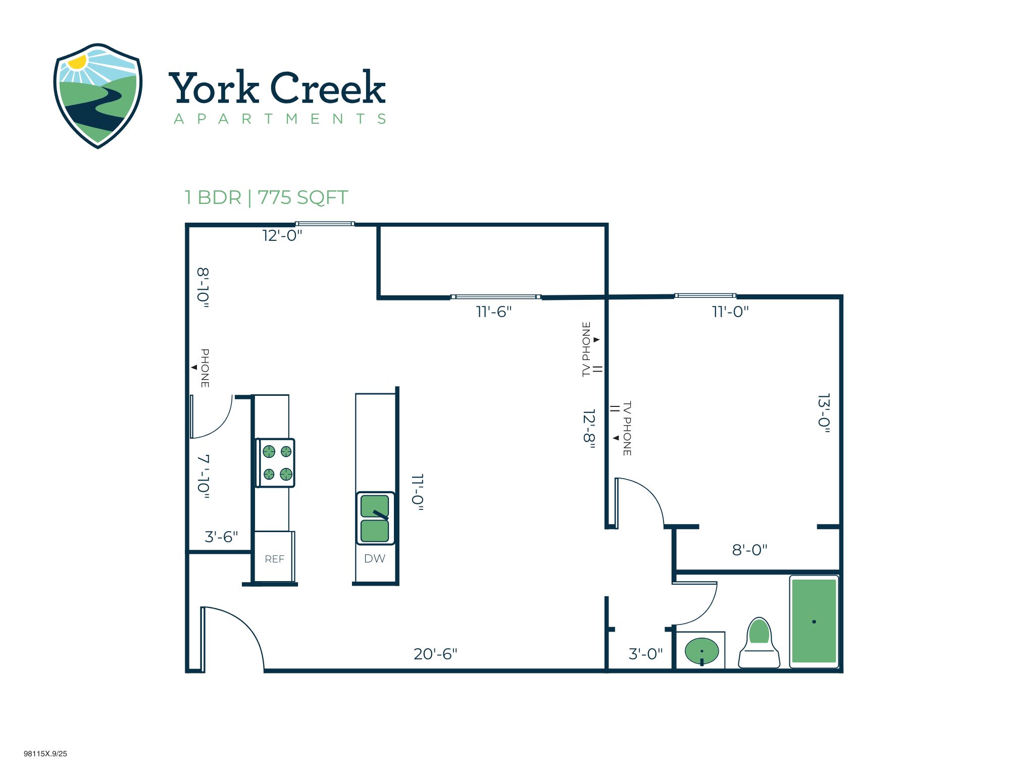 1 Bed, 1 Bath - 775 sq ft