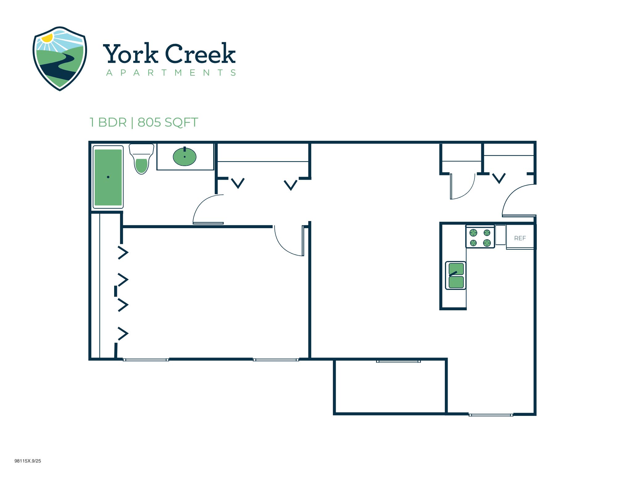 1 Bed, 1 Bath - 805 sq ft
