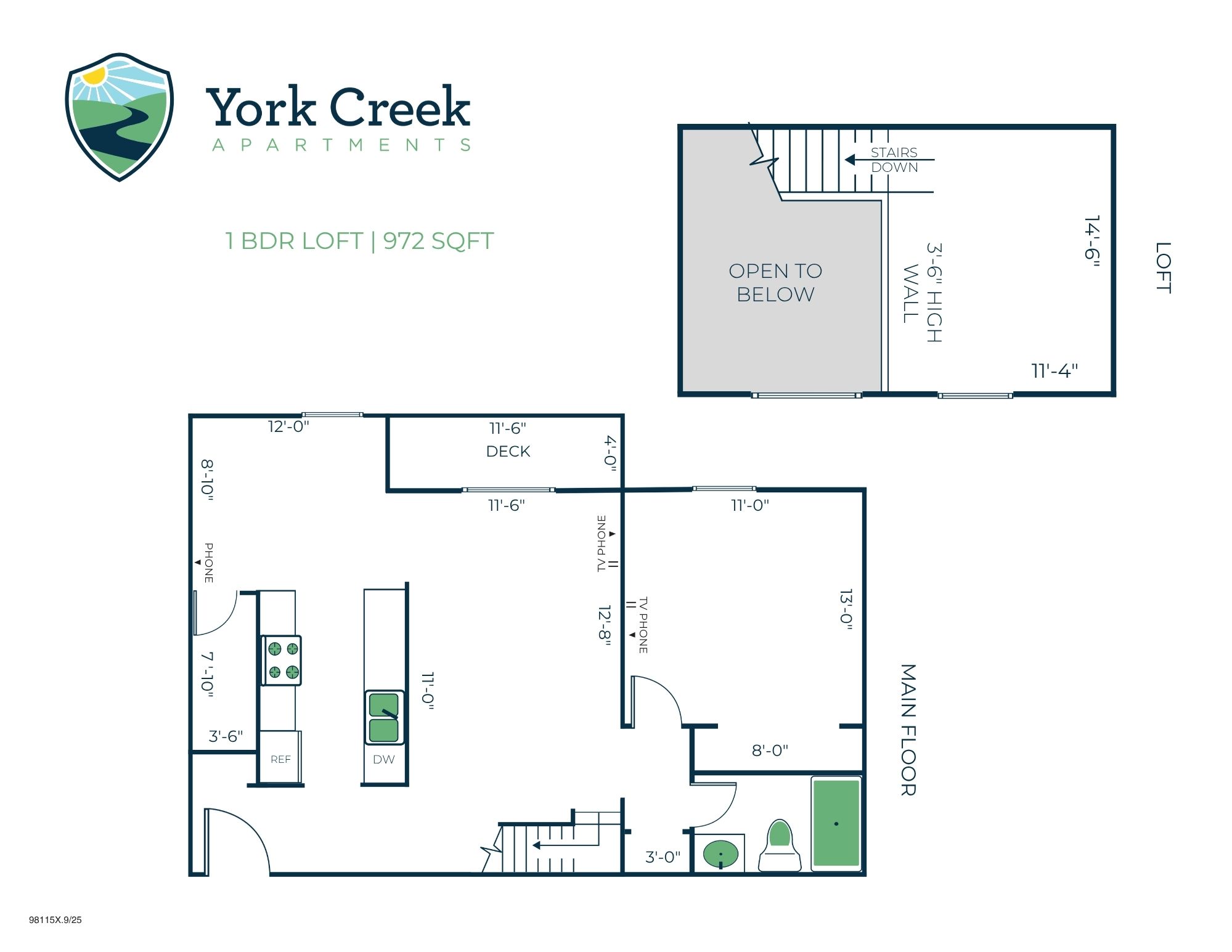 1 Bed, 1 Bath Loft - 972 sq ft