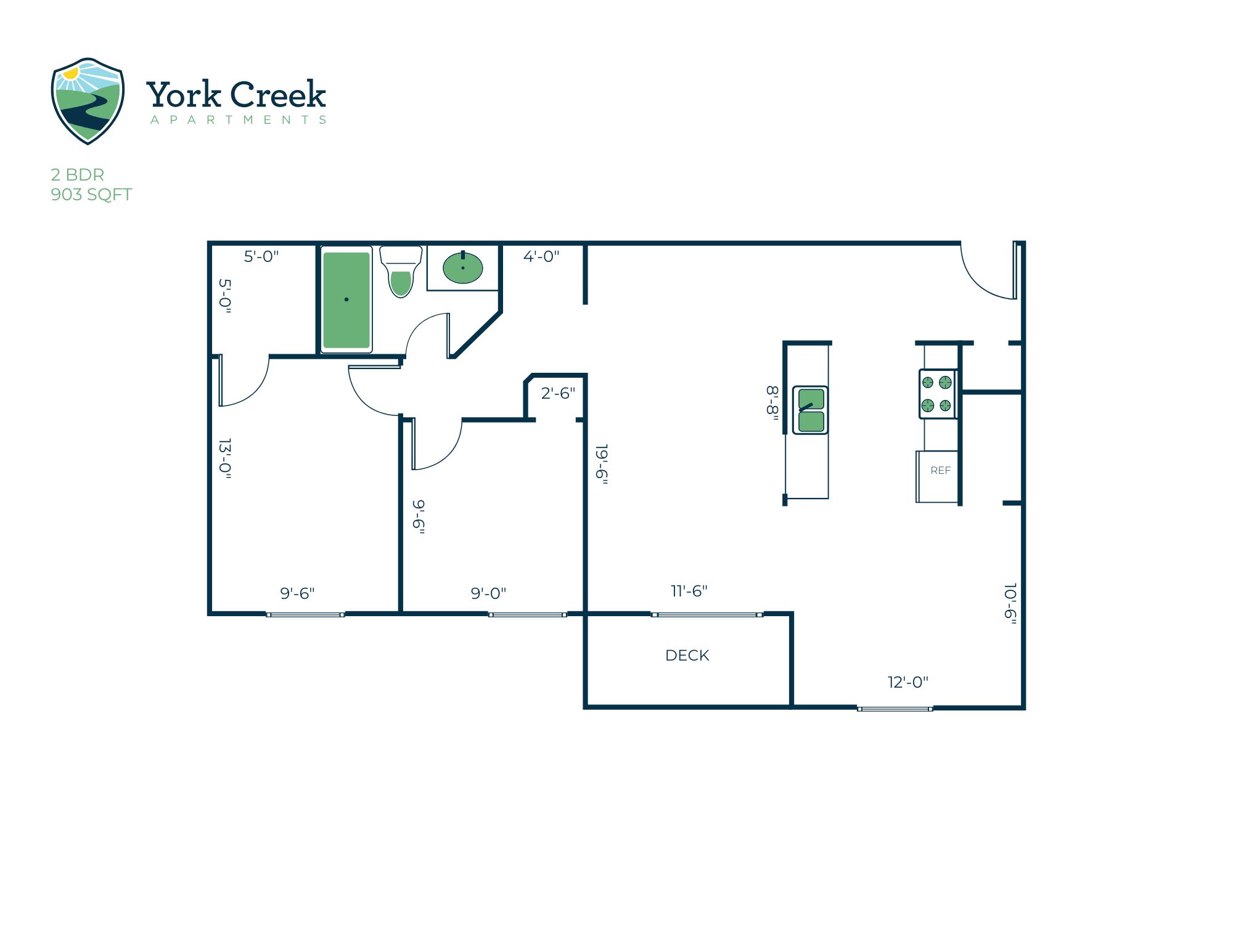 2 Bed, 1 Bath - 903 sq ft