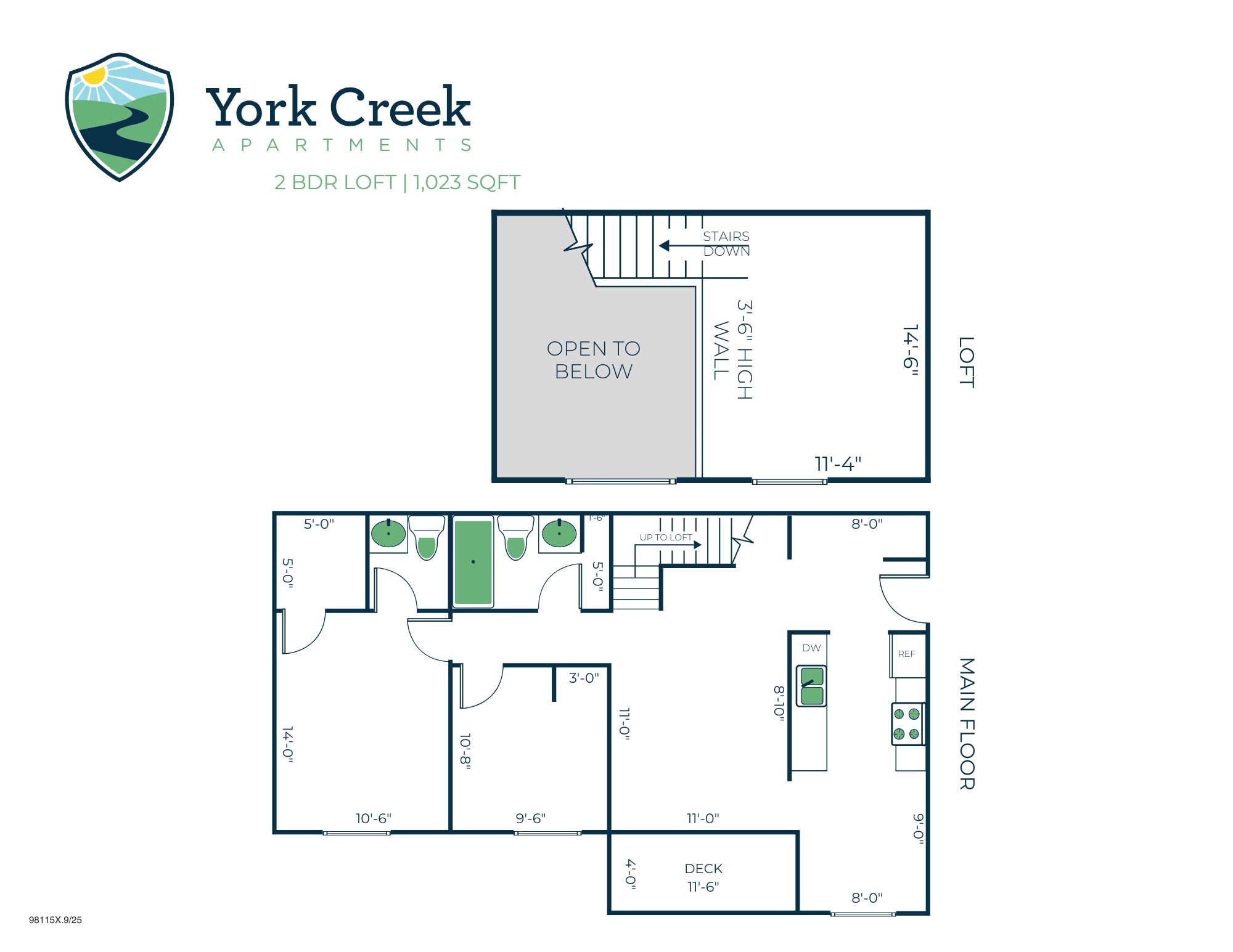 2 Bed, 1.5 Bath Loft - 1,023 sq ft