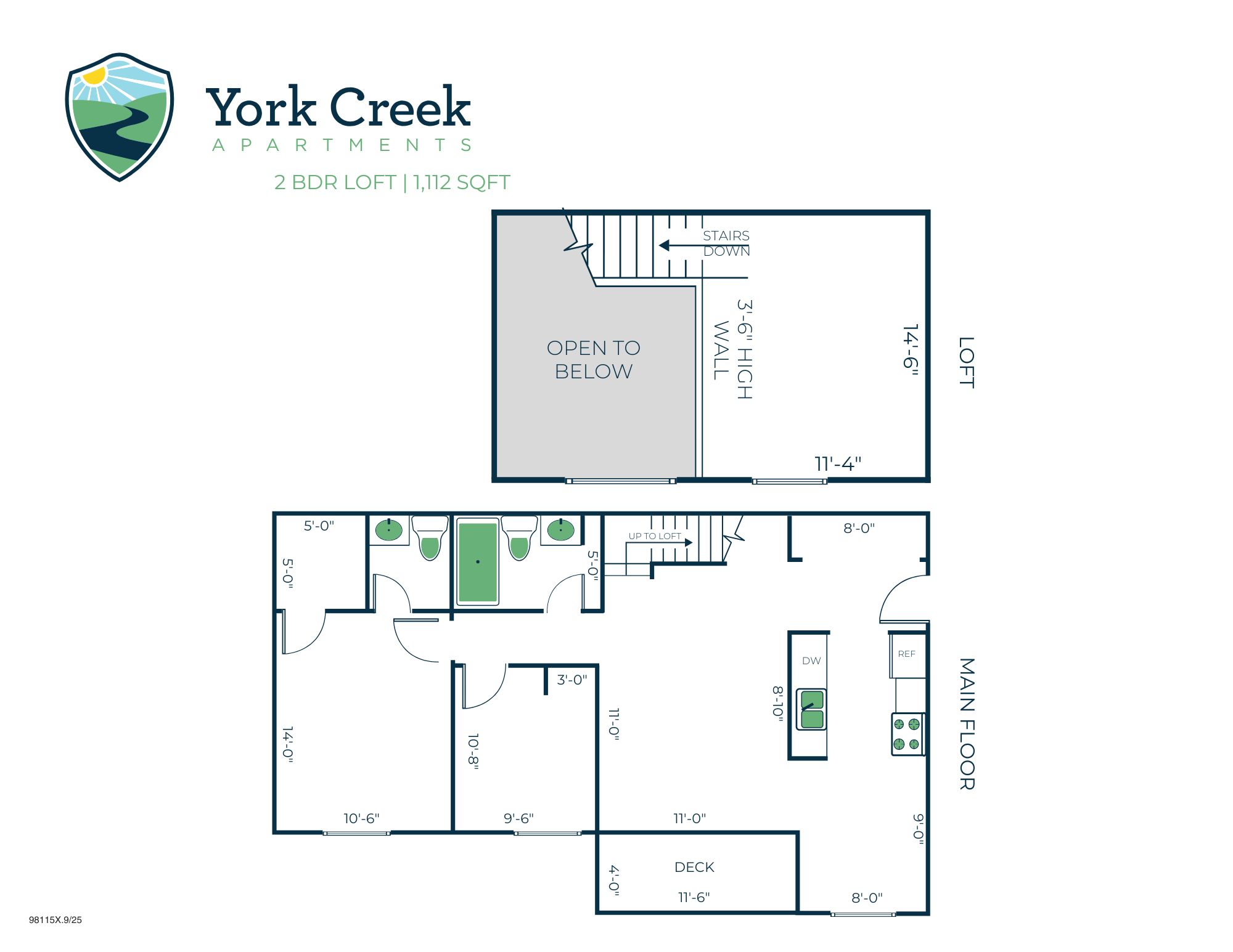 2 Bed, 1.5 Bath Loft - 1,112 sq ft