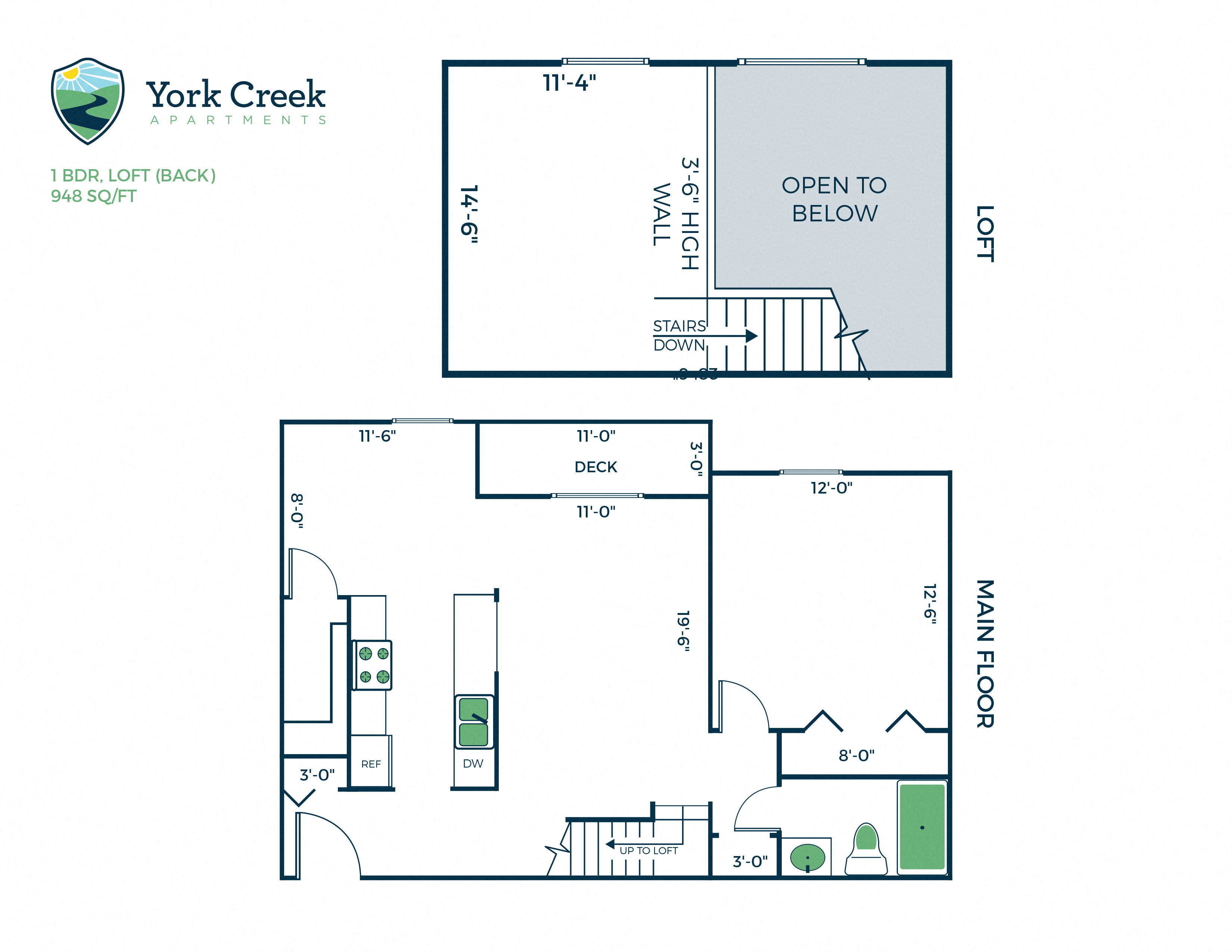 1 Bed, 1 Bath Loft - 949 sq ft