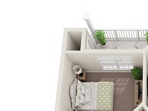 1x1 One bedroom, one bathroom apartment at Ashley Cascade in Atlanta, Georgia